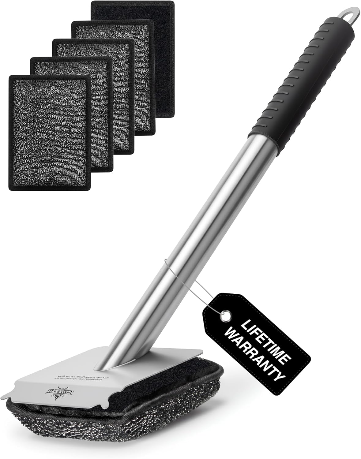 Grill Brush Bristle Free,with 5 BBQ Replacement Head, [Ultra Safe & Efficient] for Cast Iron, Stainless Steel Grates,Grill Cleaner for Outdoor Grill