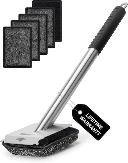 Grill Brush Bristle Free,with 5 BBQ Replacement Head, [Ultra Safe & Efficient] for Cast Iron, Stainless Steel Grates,Grill Cleaner for Outdoor Grill