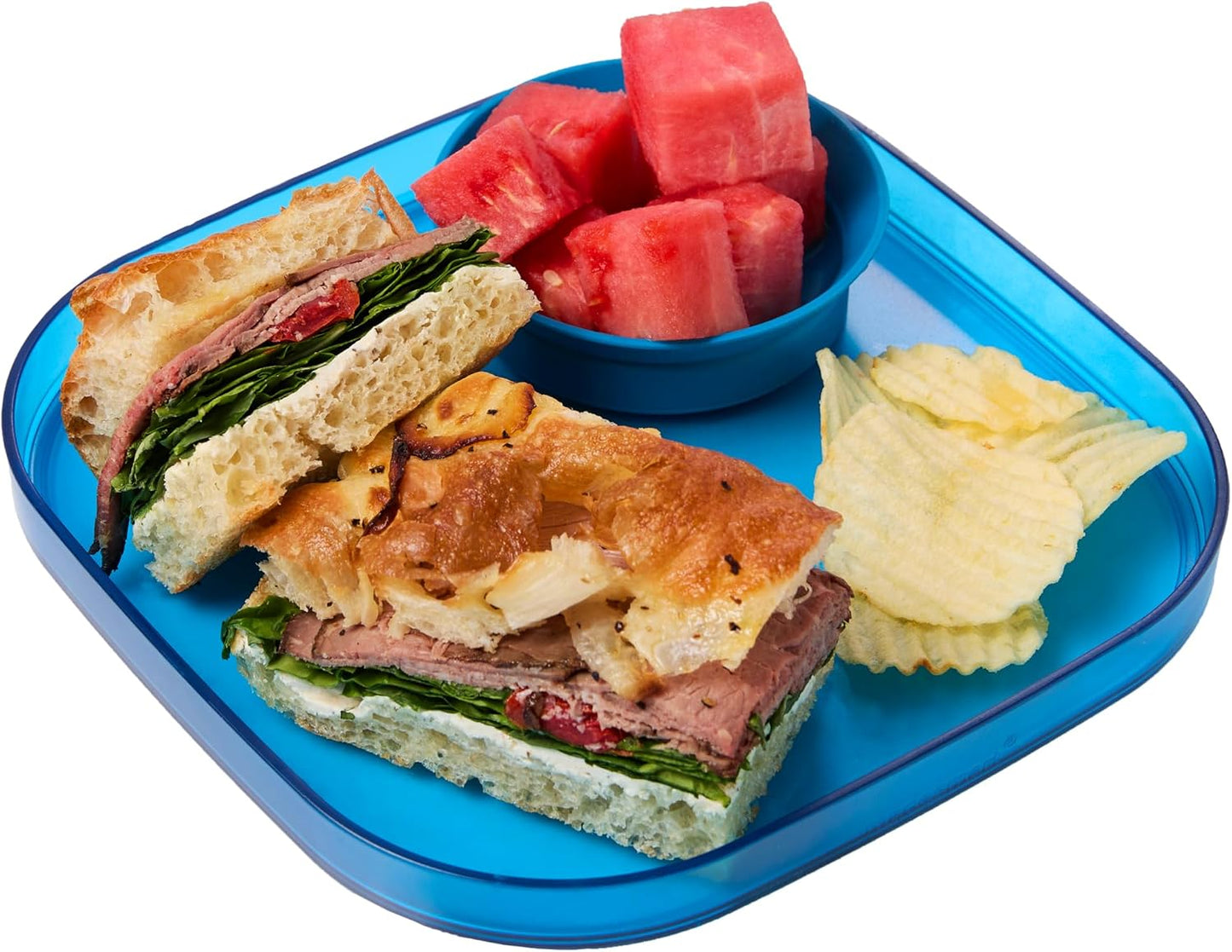 Madesmart Dipware Reusable Dining Plate/Serving Tray for Appetizers and Snacks, Food-Safe Appetizer Serving Platter with Removable Dip Bowl, Midnight