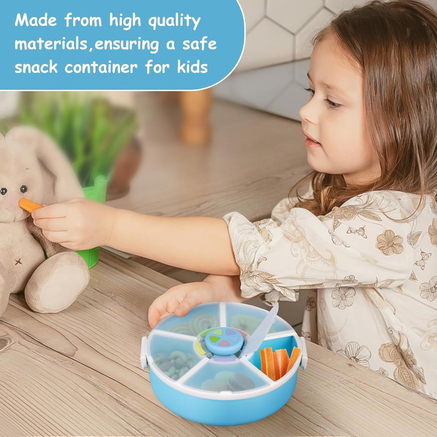 JOOPETALK Kids Reusable Rotating Snack Container with 5 Separate Compartments, Color Matching Opening Lid, BPA/PVC-Free, Dishwasher Safe, Perfect for Travel, School Lunches & On-the-Go Snacking-Purple
