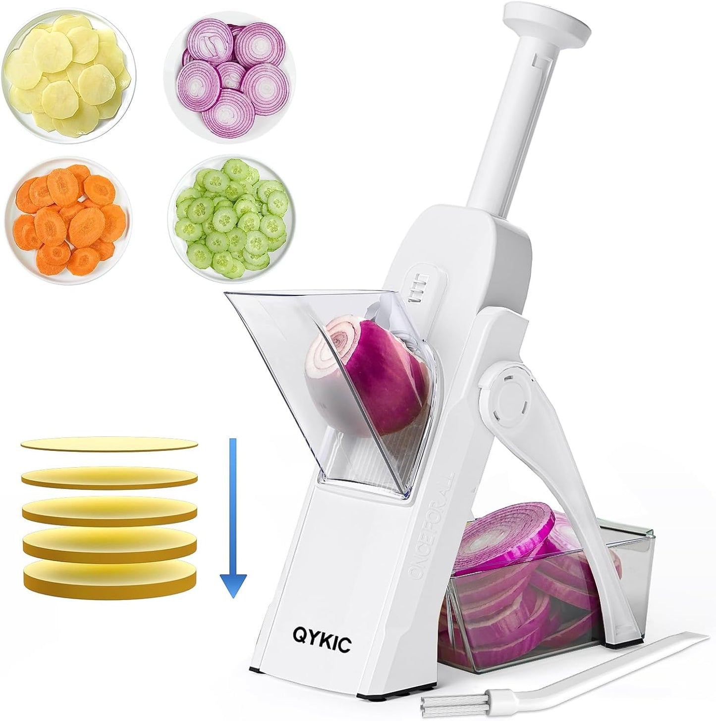 QYKIC Safe Mandoline Slicer,Vegetable Potato Slice Food Cutter for Kitchen,Thickness Adjustable Upright Veggie Chopper for Fast Meal prep (Gray)