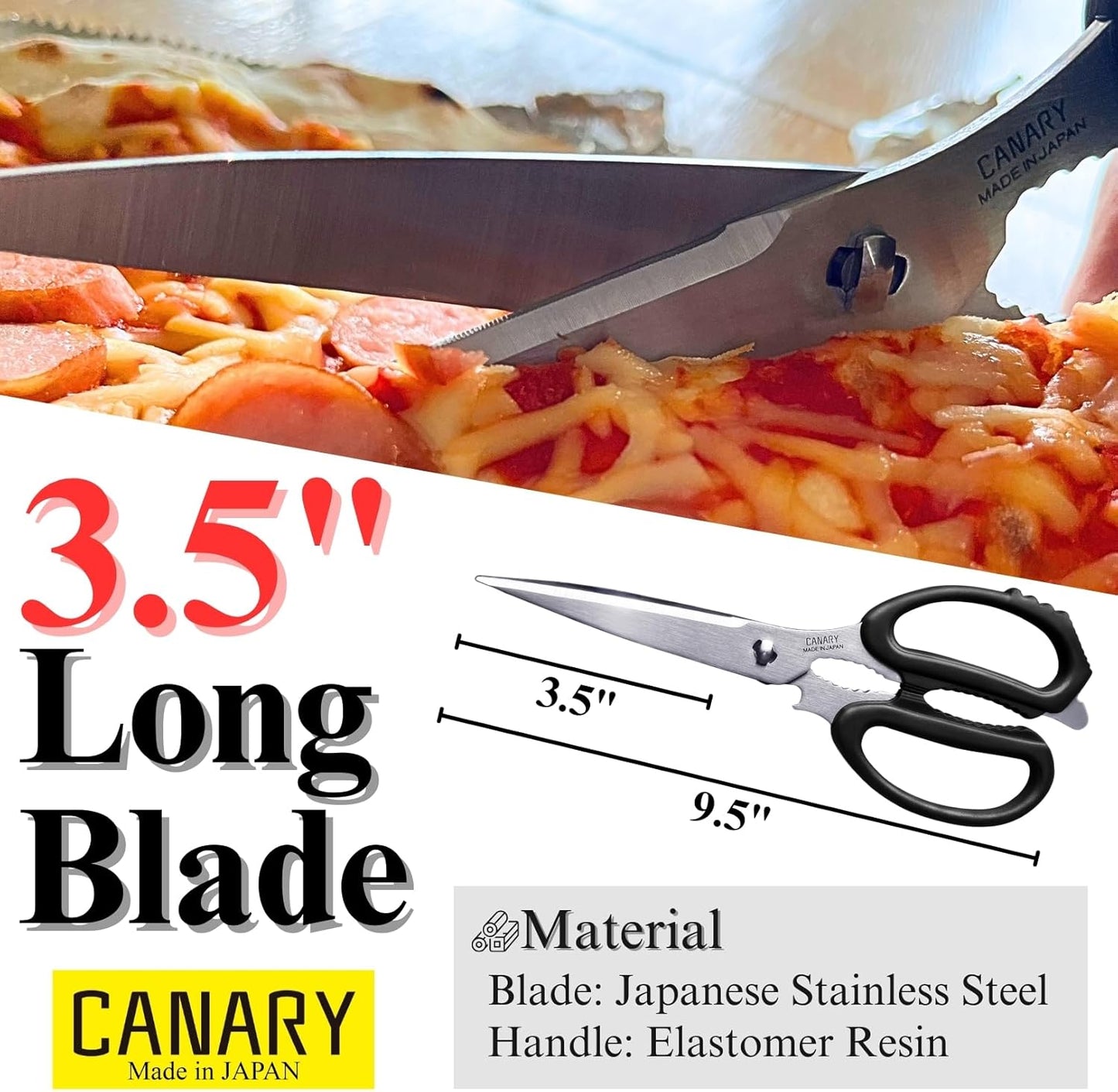 CANARY Japanese Kitchen Scissors Heavy Duty 8.2", Made in JAPAN, Dishwasher Safe Come Apart Blade, Multipurpose Kitchen Scissors, Sharp Serrated Japanese Stainless Steel, Black