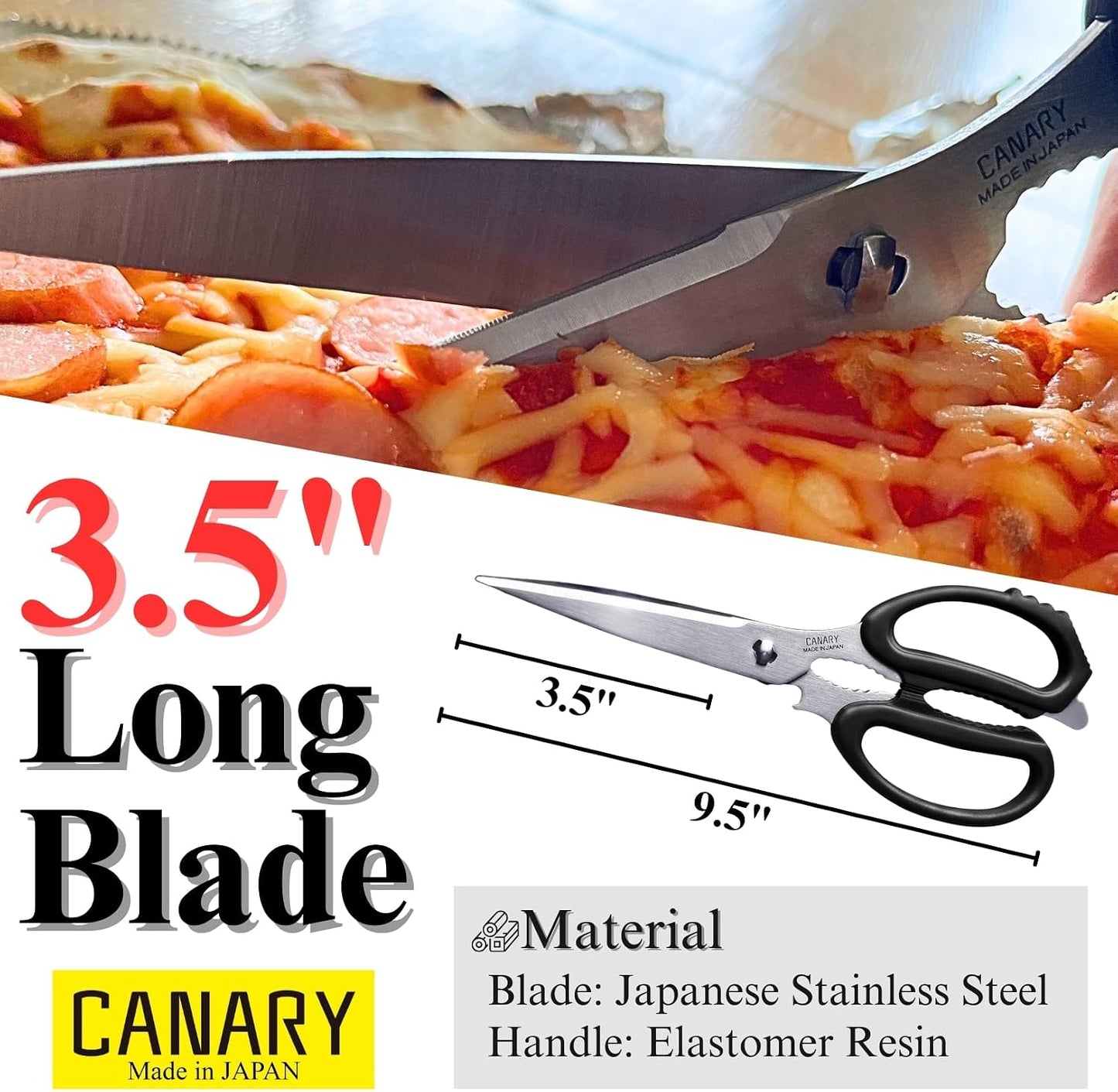 CANARY Japanese Kitchen Scissors Heavy Duty 8.2", Made in JAPAN, Dishwasher Safe Come Apart Blade, Multipurpose Kitchen Scissors, Sharp Serrated Japanese Stainless Steel, Black