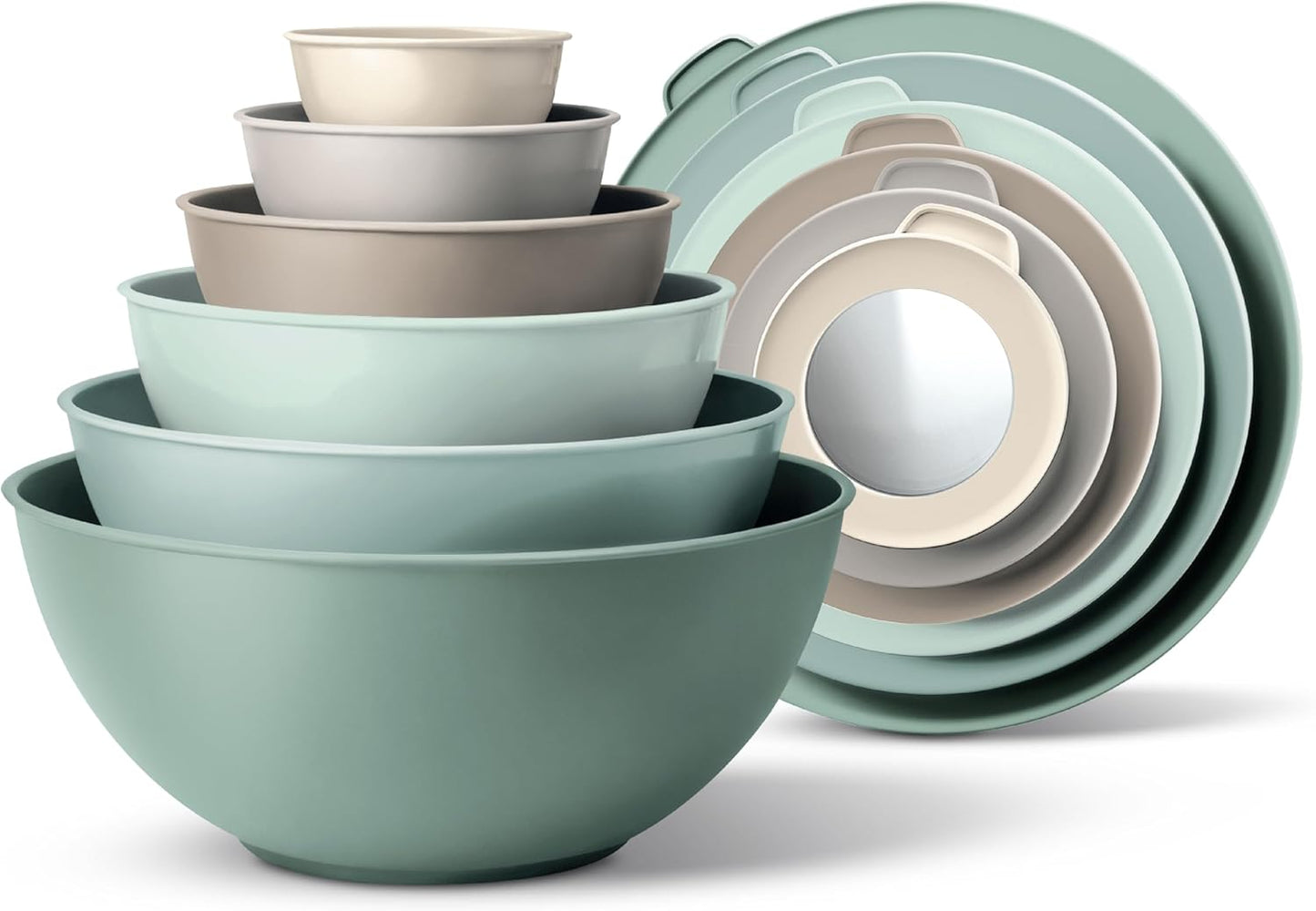 COOK WITH COLOR Mixing Bowls with Lids - 12 Piece Plastic Nesting Bowls Set includes 6 Prep Bowls and 6 Lids, Microwave Safe Mixing Bowl Set, Pink Embossed - Colors B