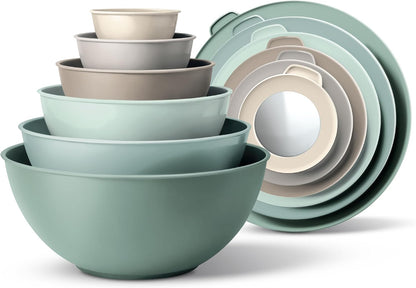 COOK WITH COLOR Mixing Bowls with Lids - 12 Piece Plastic Nesting Bowls Set includes 6 Prep Bowls and 6 Lids, Microwave Safe Mixing Bowl Set, Pink Embossed - Colors B