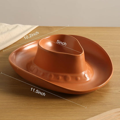 Chip and Dip Serving Set Bowl Cowboy Hat Chips and Salsa Serving Dish.10.6 x 11.6 x 3.5 in White