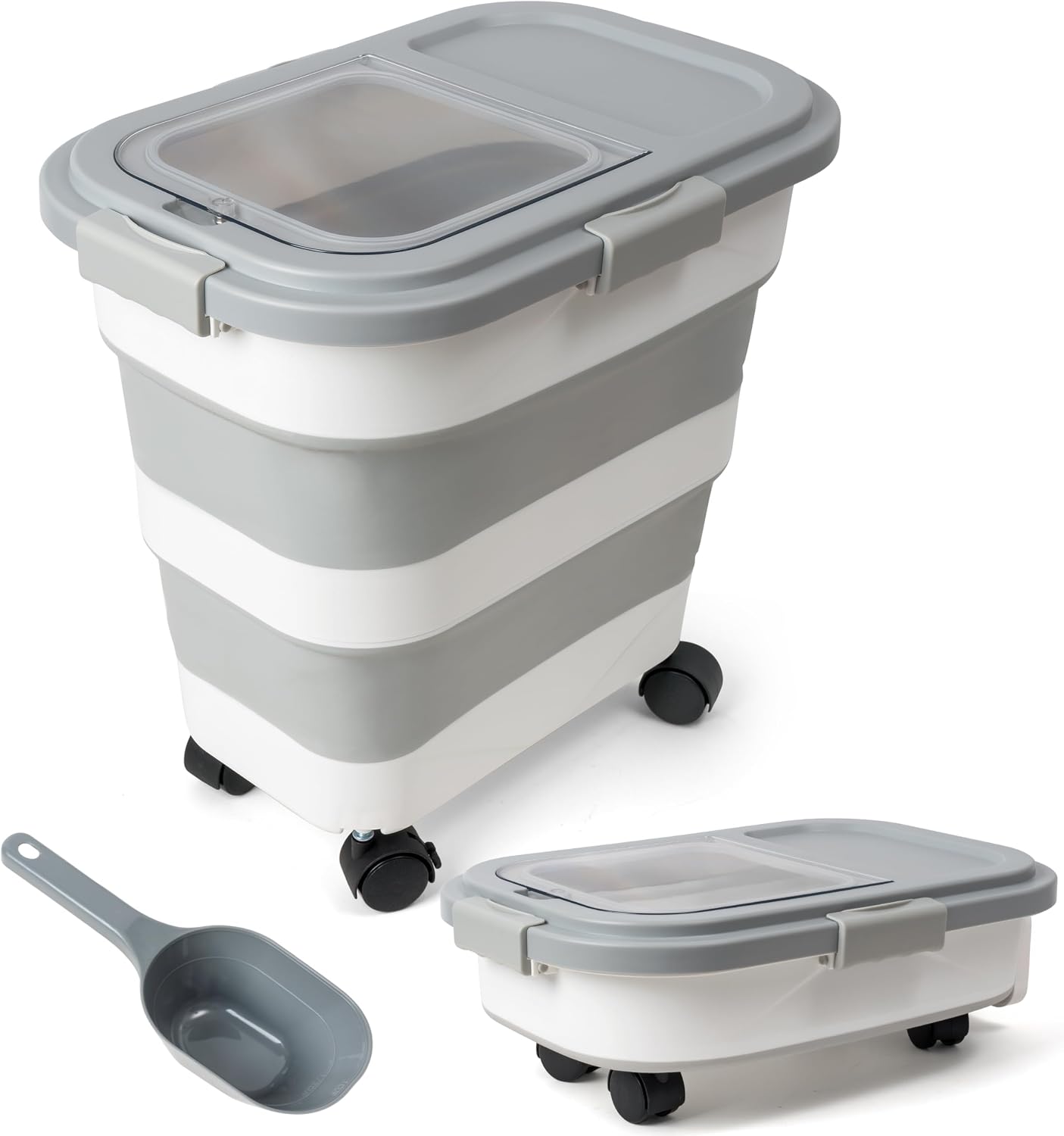 MALLMALL6 Dog Food Storage Container - Collapsible Pet Food Container with Spinner Wheels Scoop and Drying Box, Airtight Multifunctional Exlarge 20-30 LB Food Storage for Kitchen Dry Food Rice
