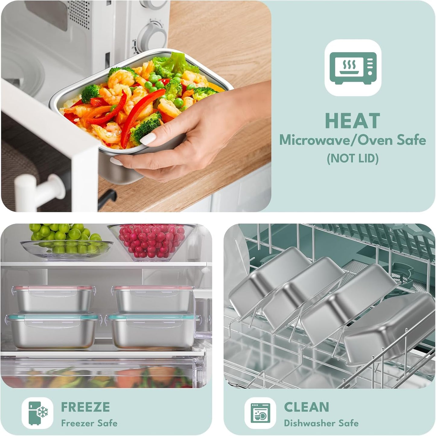 8 PCS Food Storage Containers with Lids Airtight, Stainless Steel Containers Set for Kitchen Storage, Meal Prep, Lunch Containers, Microwave/Dishwasher Safe (41oz & 24oz)