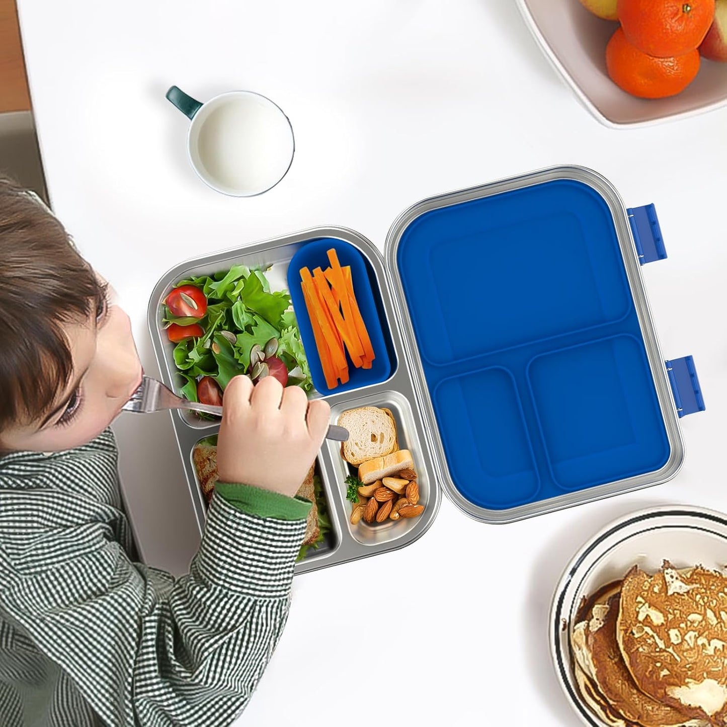 BOSEDSANG Stainless Steel Kids Leak-Resistant Bento Lunch Box, 3-Compartments with Silicone Container, Dishwasher-Safe, Child-Friendly Design for School, Picnics & Travel,BPA-Free(Pink)