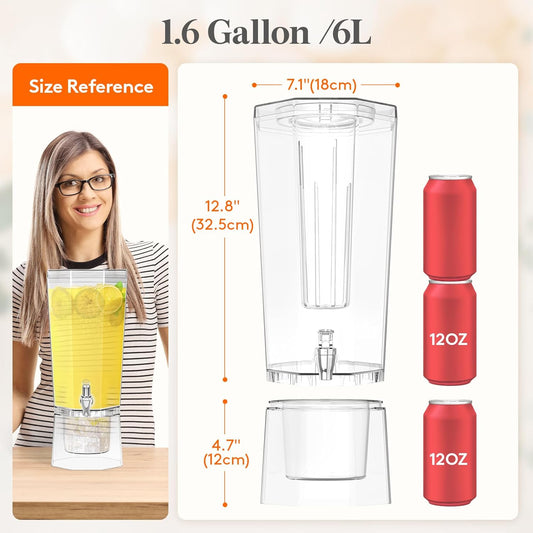Lifewit 1 Gallon Drink Dispenser for Parties 2 Pcs, Plastic Beverage Container for Juice/Tea/Soda with Stand & Fruit Infuser, Clear Lemonade Dispenser with Leak-Proof Spigot, BPA Free Water Pitcher