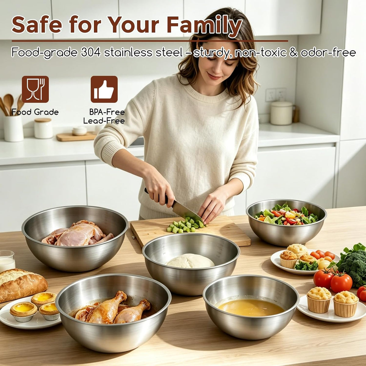 Gronivex Stainless Steel Mixing Bowls Set, (1.5, 2.2 & 3.4 Qt)