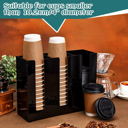 Cunhill 3 Compartments Acrylic Coffee Cup and Lid Dispenser Organizer Disposable Paper Cup Holder Plastic Coffee Shop Supplies Holder Storage for Station Restaurant Kitchen Countertop Bar Party(Clear)