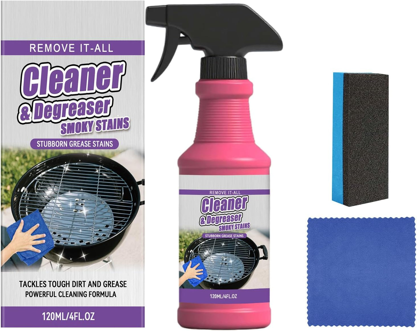 Fast-Acting Grill Cleaner Spray,Fast Acting Grill Degreaser Spray for Outdoor Grills,Heavy Duty BBQ Degreaser for Burnt Food & Stubborn Grease(120ml).