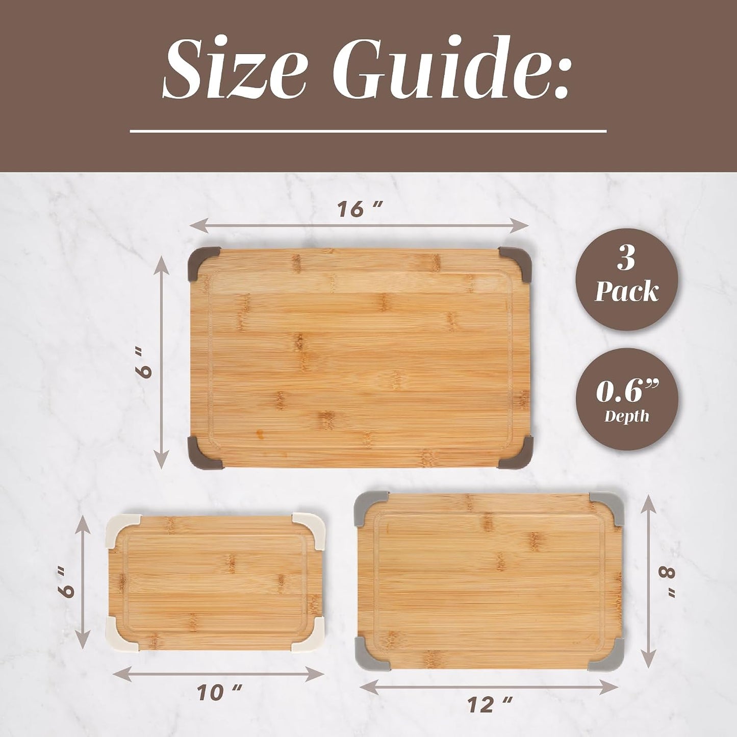 COOK WITH COLOR Non-Slip Cutting Board Set – Kitchen Essentials with Easy Grip Handle for Meat, Veggies, and Fruits, 3 Cutting Boards, Bamboo Non-Slip Grey