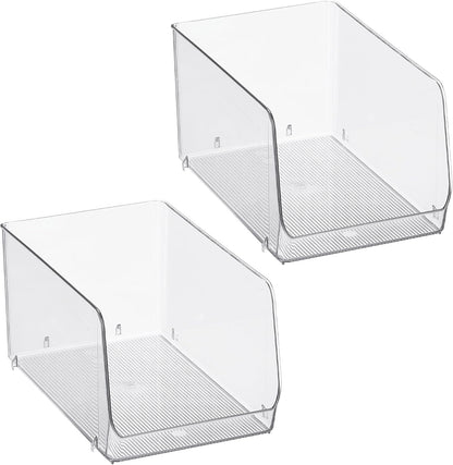 iDesign Clear Plastic Stackable Storage Bin, 2-Pack | Open Front, Easy Access Organizer, For Pantry or Cabinet