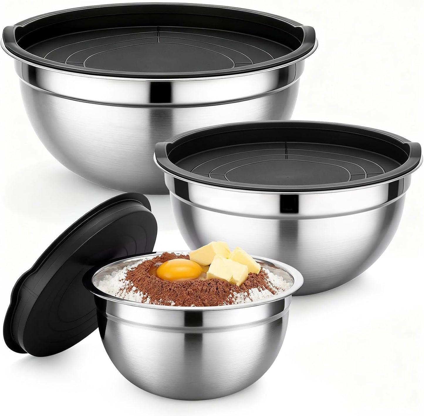 Beasea Stainless Steel Mixing Bowls, 5 Pack 1.5 QT Stackable Nesting Mixing Bowls with Airtight Lids, Metal Bowl with Lid for Baking, Meal Prepping, Salad, Serving, Food Storing