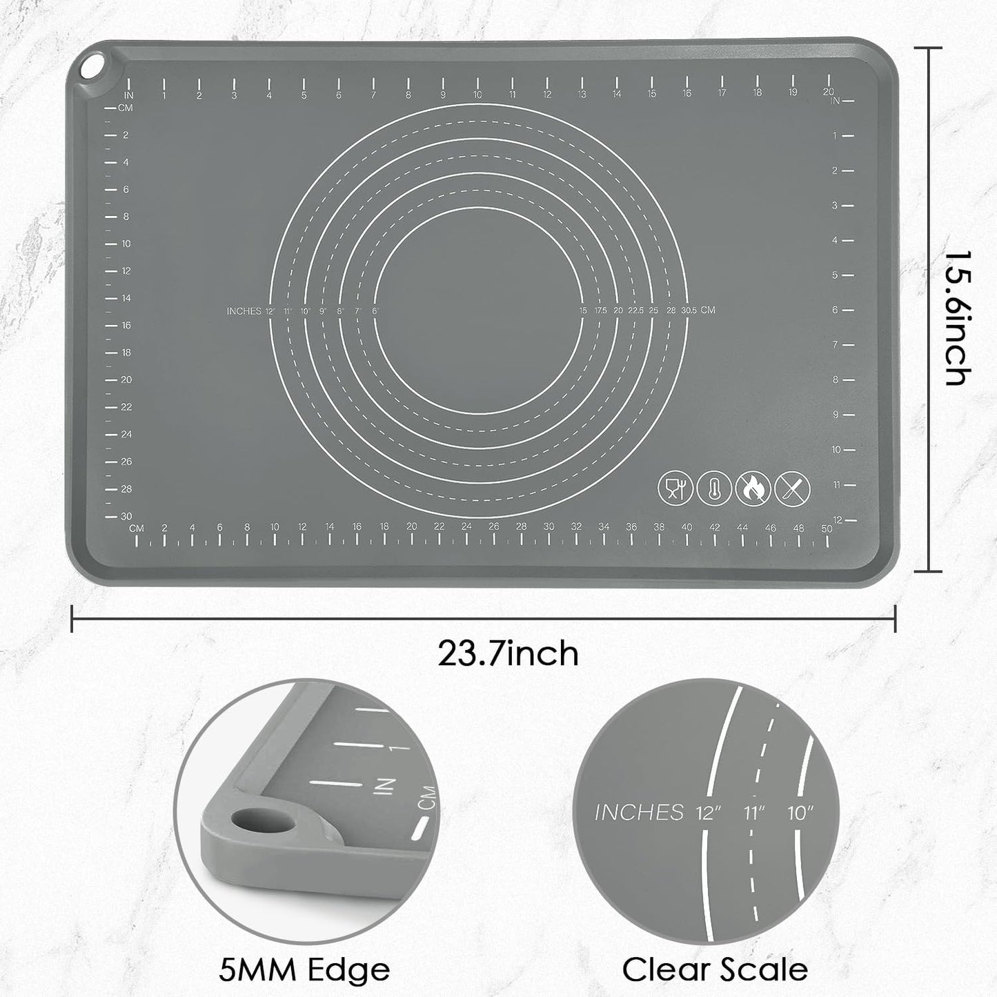 Extra Large Silicone Baking Mat for Countertops, Extra Thick 28" x 20" Non-Slip Pastry Mat with Raised Edges and Measurements, Food-Grade Dough Rolling Sheet for Kneading, Pizza, Bread,Fondant