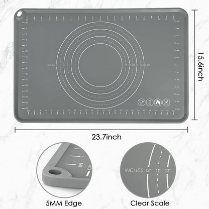 Extra Large Silicone Baking Mat for Countertops, Extra Thick 28" x 20" Non-Slip Pastry Mat with Raised Edges and Measurements, Food-Grade Dough Rolling Sheet for Kneading, Pizza, Bread,Fondant