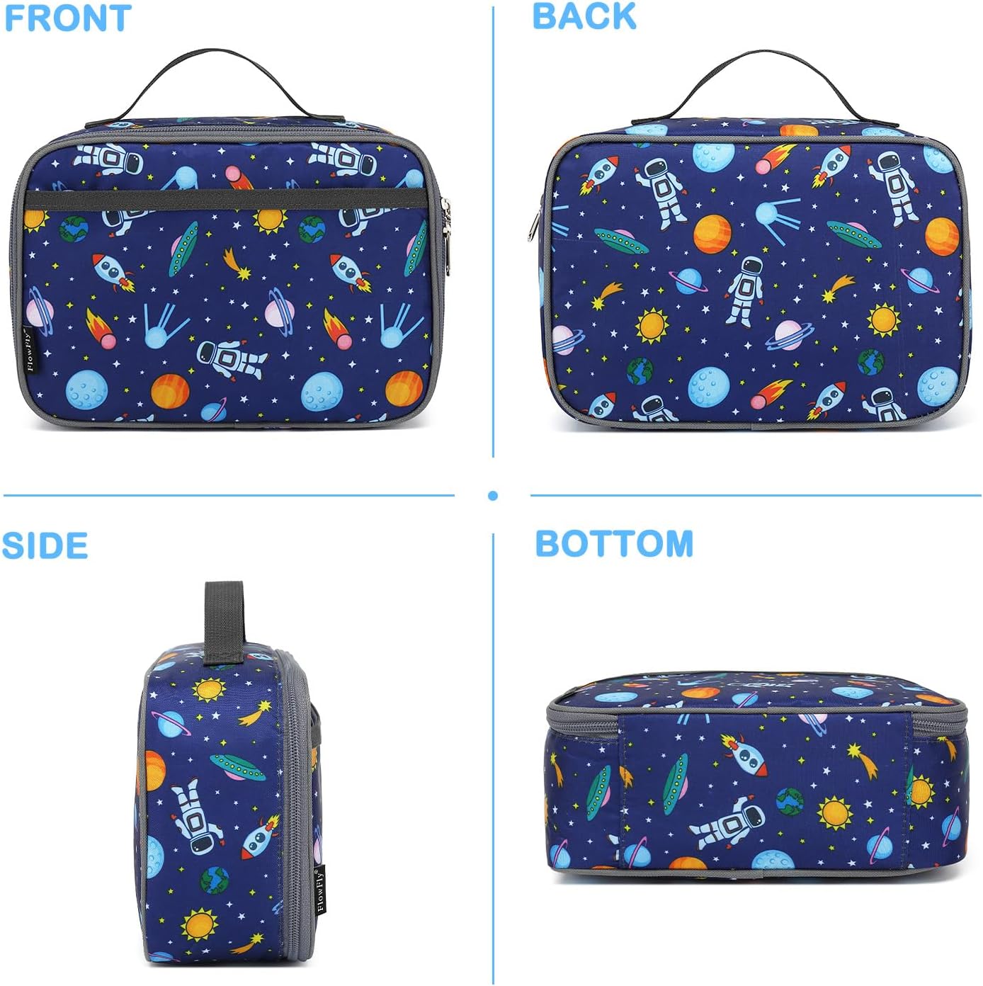 FlowFly Kids Lunch box Insulated Soft Bag Mini Cooler Back to School Thermal Meal Tote Kit for Girls, Boys, Astronaut - Colors A