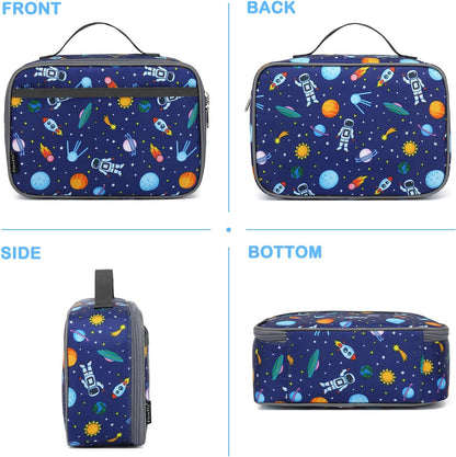 FlowFly Kids Lunch box Insulated Soft Bag Mini Cooler Back to School Thermal Meal Tote Kit for Girls, Boys, Astronaut - Colors A