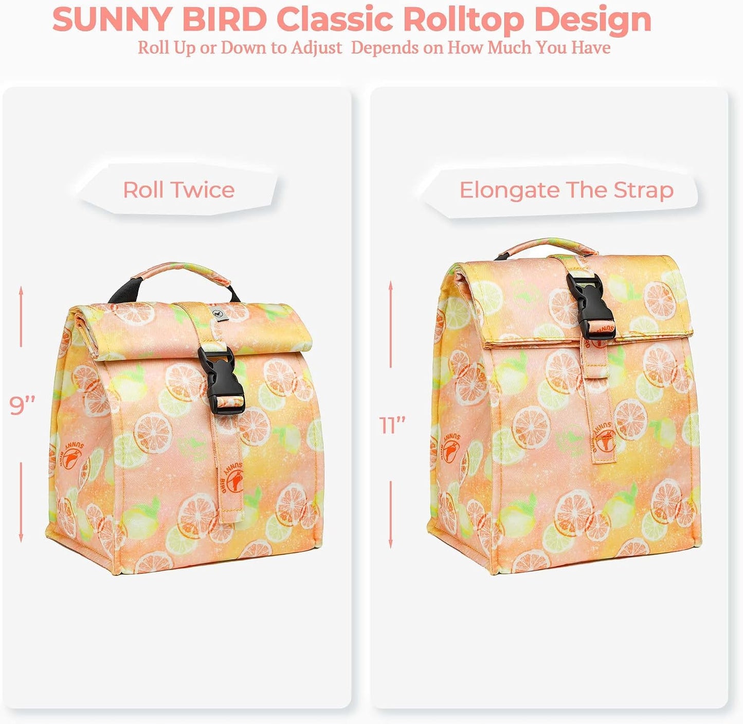 SUNNY BIRD Insulated Lunch Bag Pink Lunch Box Small Cooler Bag for Women, Girls, Adults and Teens (Pink)