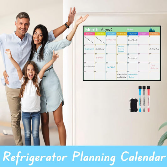 Magnetic Calendar Combo Set – 17x12” Magnetic Monthly & Weekly Dry Erase Calendar for Fridge, Family and Classroom Planning, Includes 3 Markers and Eraser