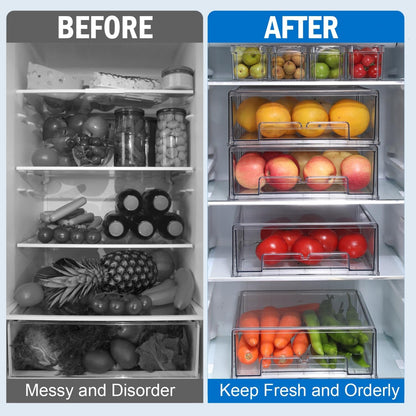 Pomeat 10 Pack Fridge Organizers and Storage Drawers Stackable Refrigerator Organizer Bins Pull out Drawer Clear Fridge Organizer Bins with Lids Fruit and Vegetable Storage Refrigerator Organization