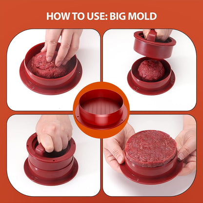 Pisol Hamburger Press, 4-in-1 Burger Press Patty Maker Slider, Stuffed Burgers Sandwich Cutter, Meat Beef Veggie Hamburger Patty Mold with 100 pcs Wax Disc Papers