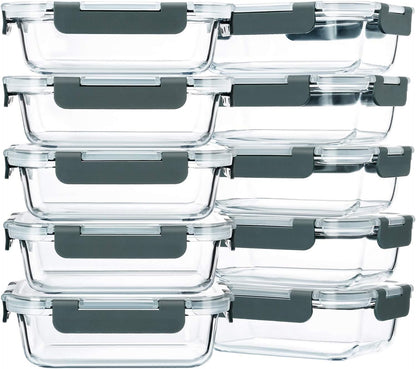M MCIRCO 10-Pack,22 Oz Glass Meal Prep Containers,Glass Food Storage Containers with lids,Lunch Containers,Microwave, Oven, Freezer and Dishwasher (Gray)