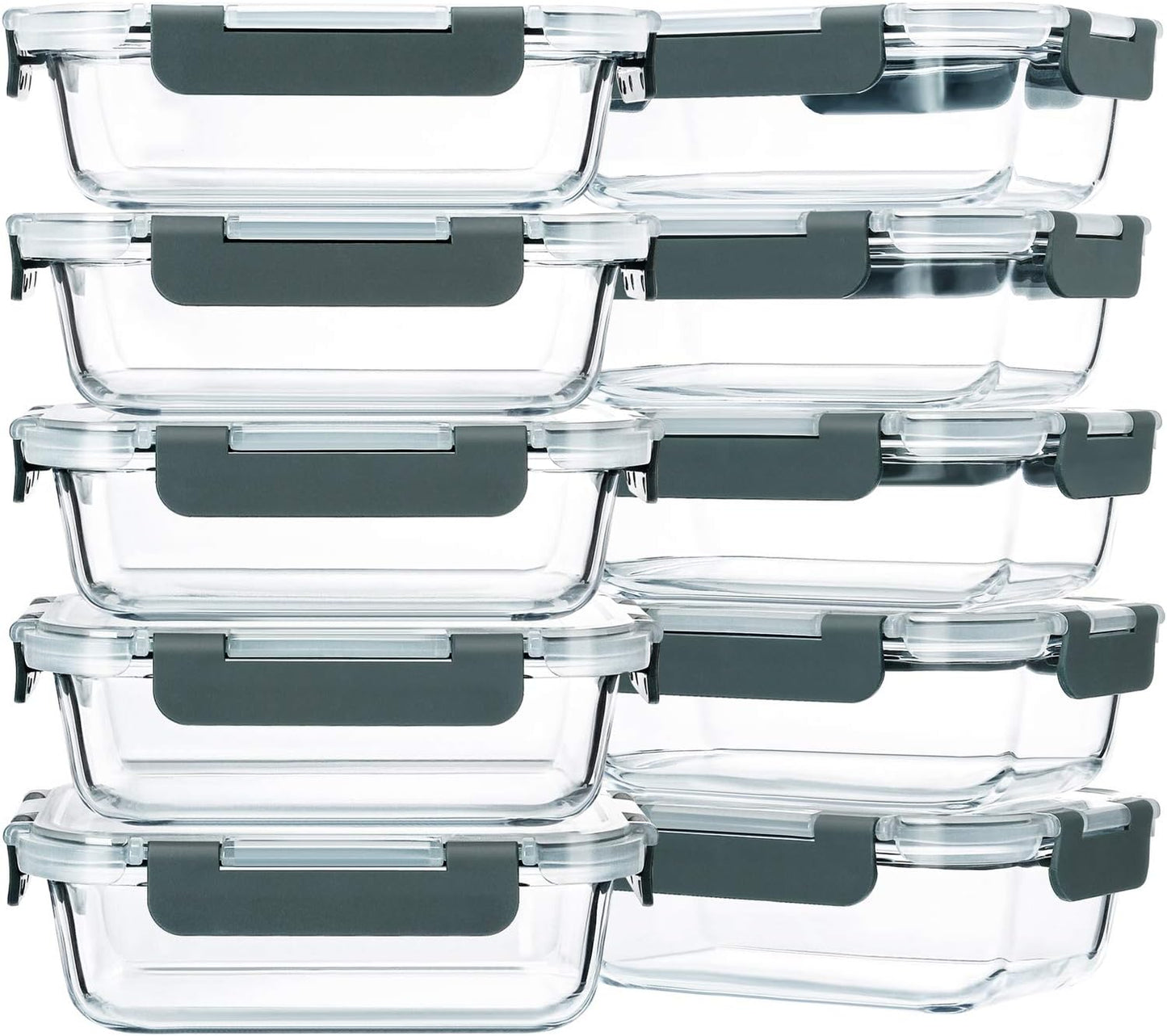 M MCIRCO [10-Pack,22 Oz Glass Meal Prep Containers, [5-Pack, 36 oz] Glass Meal Prep Containers 3 Compartment with Lids