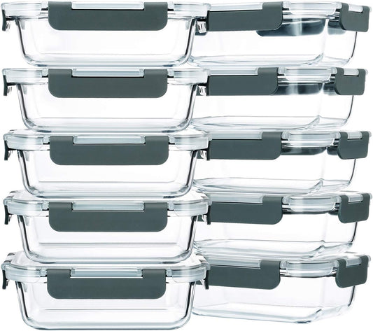 M MCIRCO [10-Pack,22 Oz Glass Meal Prep Containers, [5-Pack, 36 oz] Glass Meal Prep Containers 3 Compartment with Lids