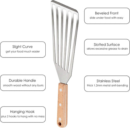 HaSteeL 2 Pack Stainless Steel Fish Spatula, Metal Slotted Turner Set, Griddle Grill Spatula for Kitchen Cooking, Flipping, Turning, Frying $ Grilling, Full Tang ABS Handle, DIshwasher Safe