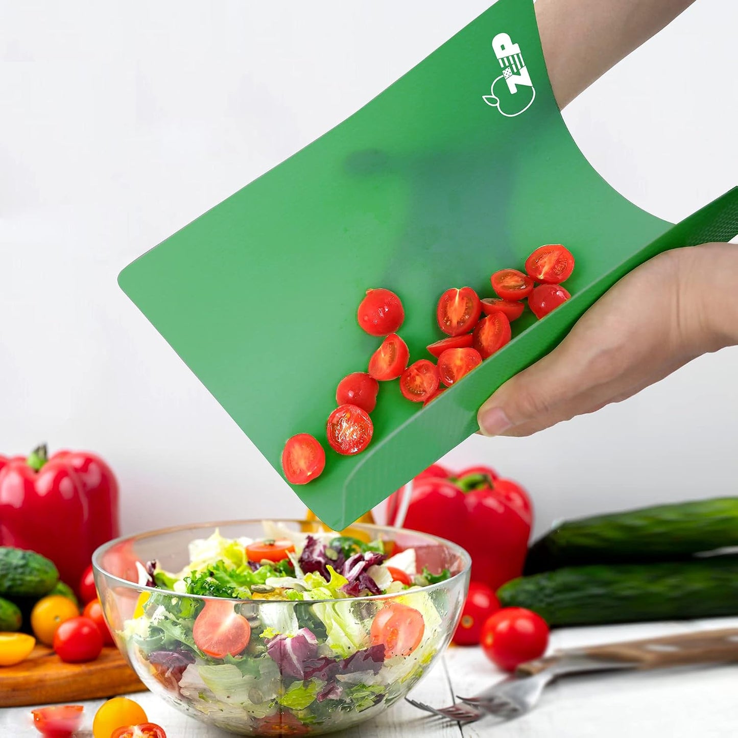ZVP Flexible Plastic Cutting Board Set of 5 Gradient Color, Colorful Chopping Boards, BPA Free Mats, Non-Slip, Dishwasher Safe, 15x12 Inch, Gray Neutral Colors