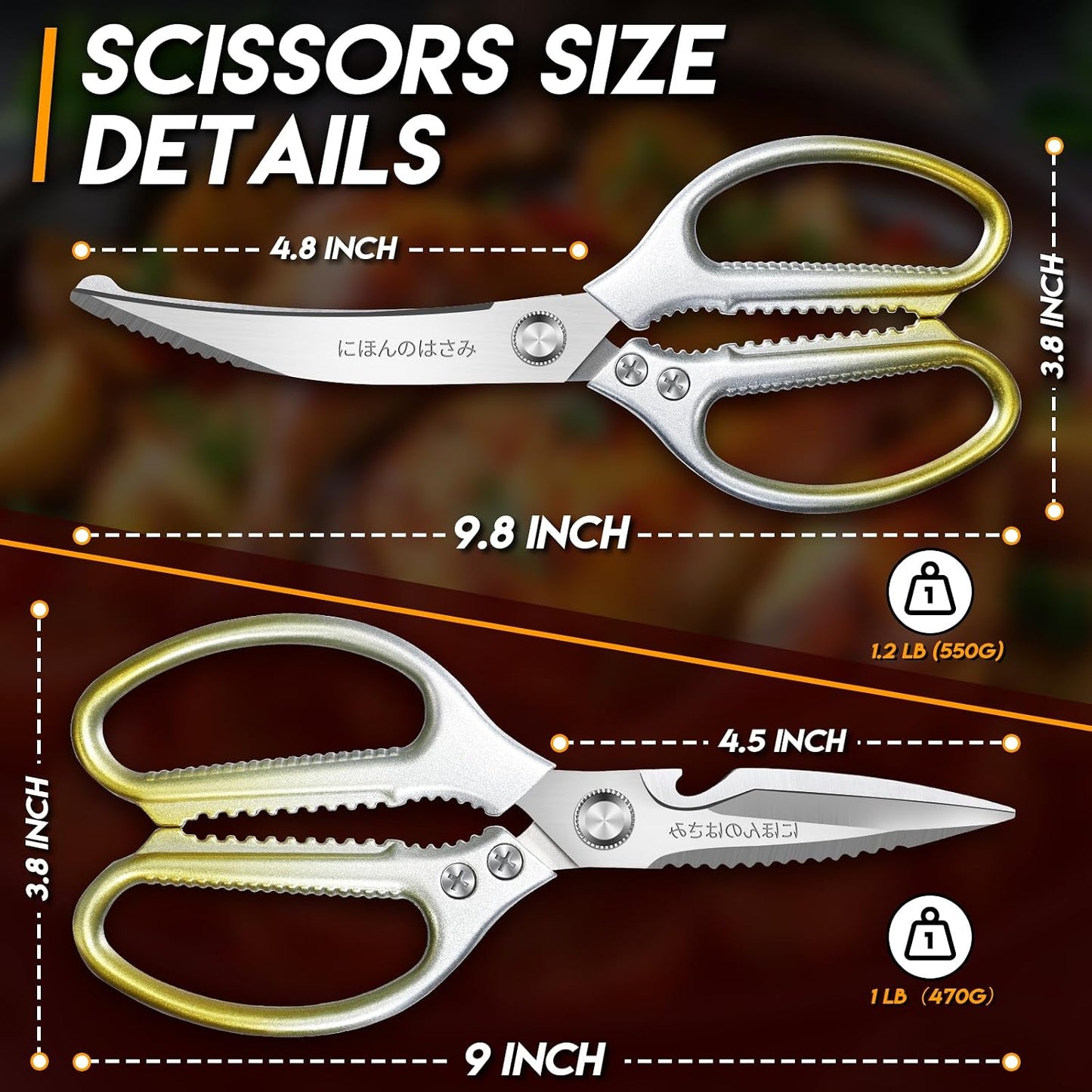 TIJERAS Kitchen Scissors Set Blue - Stainless Steel Kitchen Shear, Sharp Meat Scissors Dishwasher Safe, Heavy Duty Poultry Shears, Japanese Cooking Scissor for Food, Chicken,Turkey, Christmas Gifts