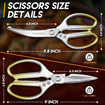TIJERAS Kitchen Scissors Set Blue - Stainless Steel Kitchen Shear, Sharp Meat Scissors Dishwasher Safe, Heavy Duty Poultry Shears, Japanese Cooking Scissor for Food, Chicken,Turkey, Christmas Gifts