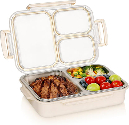 Stainless Steel Bento Box, 3 Compartments Leakproof Stainless Steel Snack Containers, 25 oz Premium 304 Metal Lunch Box for Adults, BPA-Free, Dishwasher Safe (Blue)