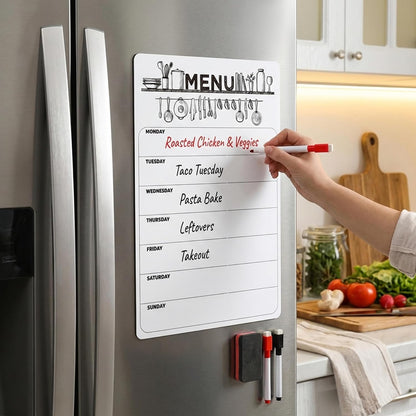 Magnetic Weekly Planner for Fridge 16.5x11.7 Inch Dry Erase Meal Planner Board Reusable Menu Board for Kitchen Office Notes or Daily Reminders
