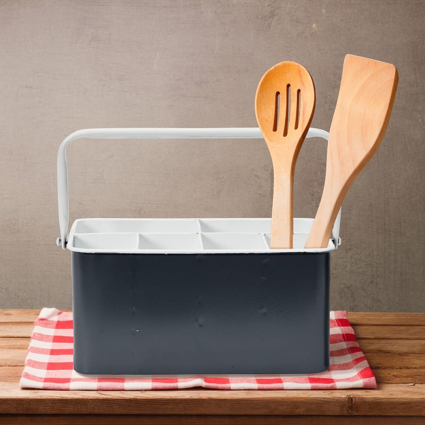Creative Co-Op Farmhouse Metal Storage Caddy with 6 Compartments and Handle, Distressed Blue and White