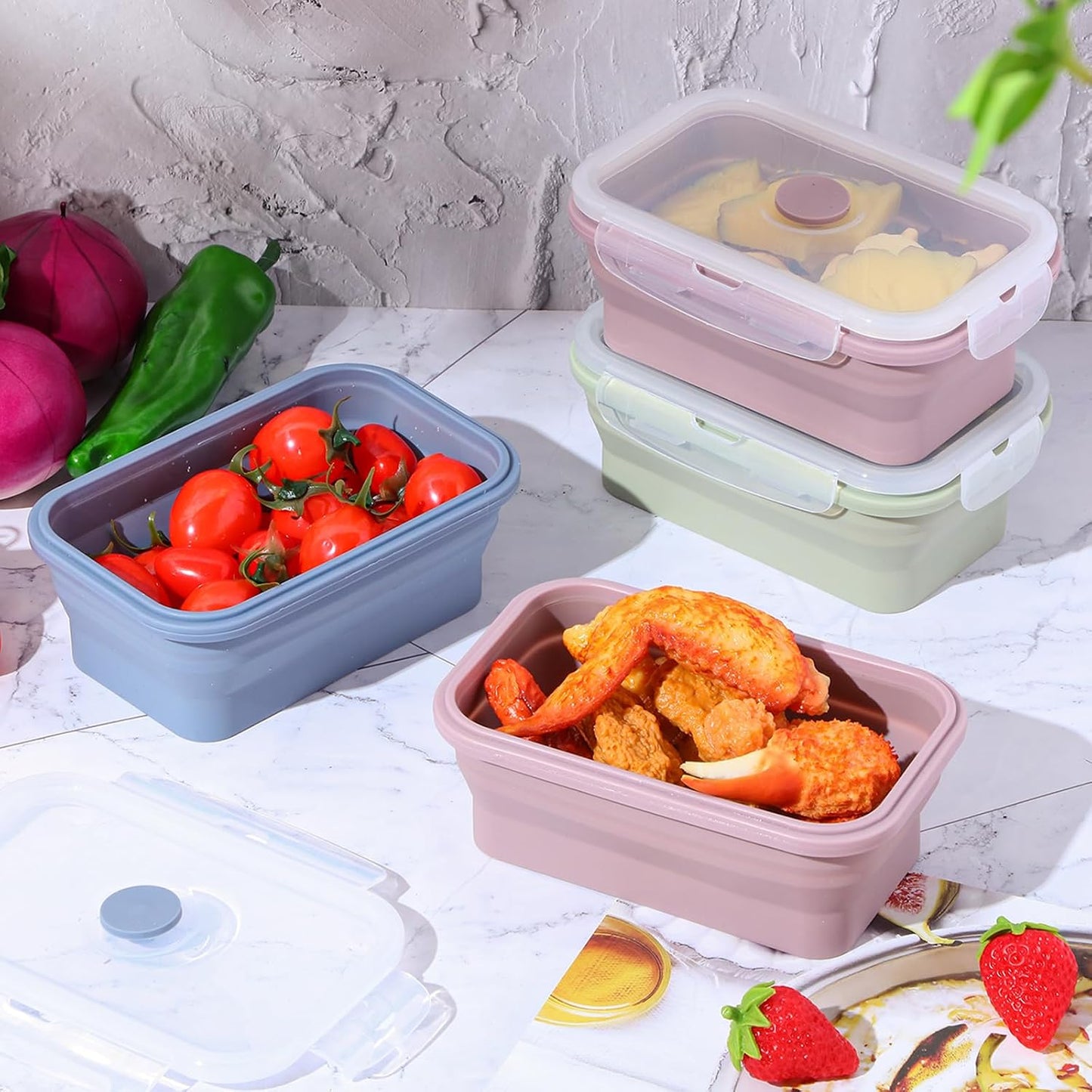 Mifoci 6 Pcs Silicone Containers for Food Collapsible Food Storage Containers with Airtight Lids Stacking Leftover Foods Storage Lunch Box for Freezer Microwave Dishwasher Safe(Morandi,18.6 oz)