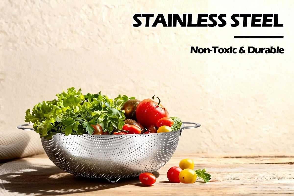 Leonyo Stainless Steel Colanders and Strainer Set, 3 Pack(1-3-5Quart)
