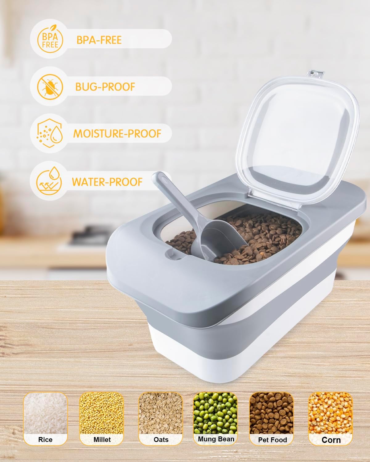 HOYTAMDAR 35lbs Dog Food Storage Container, Collapsible Dog Food Container, Wheels, Handle, Airtight Pet Food Storage Container, Scoop, 2L Small Dry Food Pail For Dog Cat Bird Food
