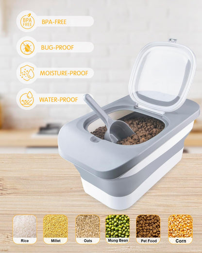 HOYTAMDAR 35lbs Dog Food Storage Container, Collapsible Dog Food Container, Wheels, Handle, Airtight Pet Food Storage Container, Scoop, 2L Small Dry Food Pail For Dog Cat Bird Food