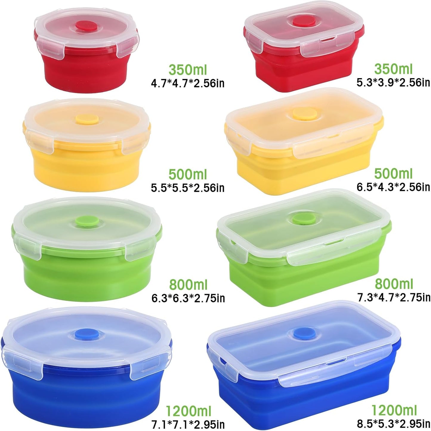 Yaomiao 16 Pack Collapsible Food Storage Containers with Lid Foldable 8 Pcs Rectangle Storage Bowl and 8 Pcs Round Silicone Food Bow for Lunch Rv Accessories Microwave Freezer Safe(Gray, Blue)