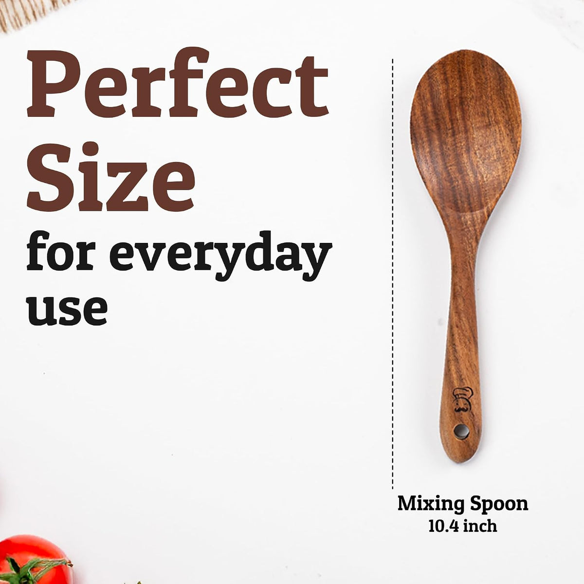 PriorityChef Wooden Slotted Spoon - Premium Teak Cooking Utensil for Frying, Straining & Serving - Long Handle Kitchen Spoon for Nonstick Cookware - Handcrafted Durable Wood