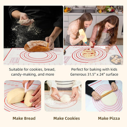 Extra Large 31.5'' x 24" Silicone Baking Mat for Rolling Dough & Pastry – Non-Stick, Heat-Resistant Kitchen Counter Protector – Dishwasher Safe, Easy Clean (XXL-31.5'' X 24'')