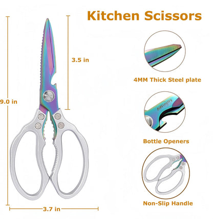 Heavy Duty Sharp Kitchen Scissors, Dishwasher Safe, Cooking Shears for Meat, Chicken, Fish, Poultry, Herb, Bread (Red)