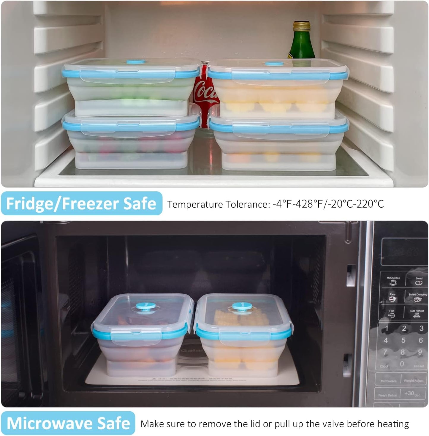 Collapsible Food Storage Containers with Lids, 4 Pack, 40 oz Silicone 1-Compartment Meal Prep Containers Reusable, Lunch Bento Boxes for Adults, Microwave Freezer Dishwasher Safe, BPA-Free, Black
