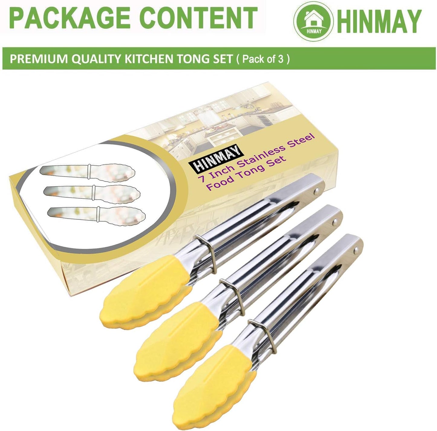 HINMAY Mini Stainless Steel Food Tongs with Silding Rings 7-Inch, Set of 6 | Small Clam Shell Service Tongs for Serving Appetizers, Desserts, Salads, Barbecue and Cooking (Silver)