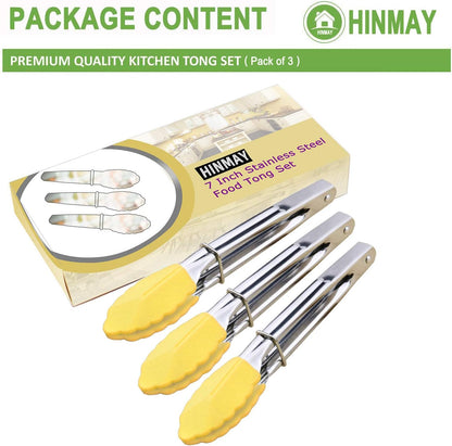 HINMAY Mini Stainless Steel Food Tongs with Silding Rings 7-Inch, Set of 6 | Small Clam Shell Service Tongs for Serving Appetizers, Desserts, Salads, Barbecue and Cooking (Silver)
