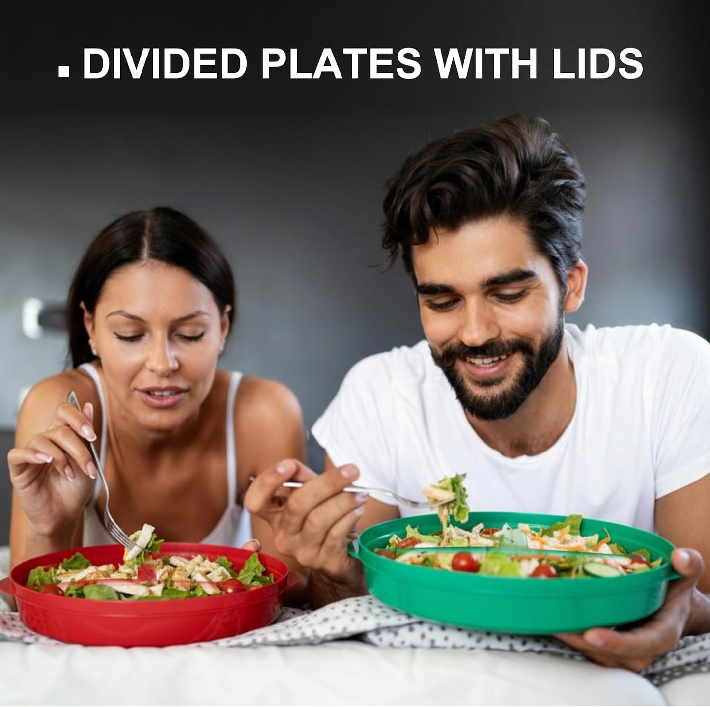 Hushee 4 Pcs Microwave Food Storage Tray Containers with Ventilation Lids 3 Compartment Divided Plates Portion Plate Fits Microwave Fridge(Rectangle,Mixed Colors,10.04 x 6.38 x 2.24 Inch)